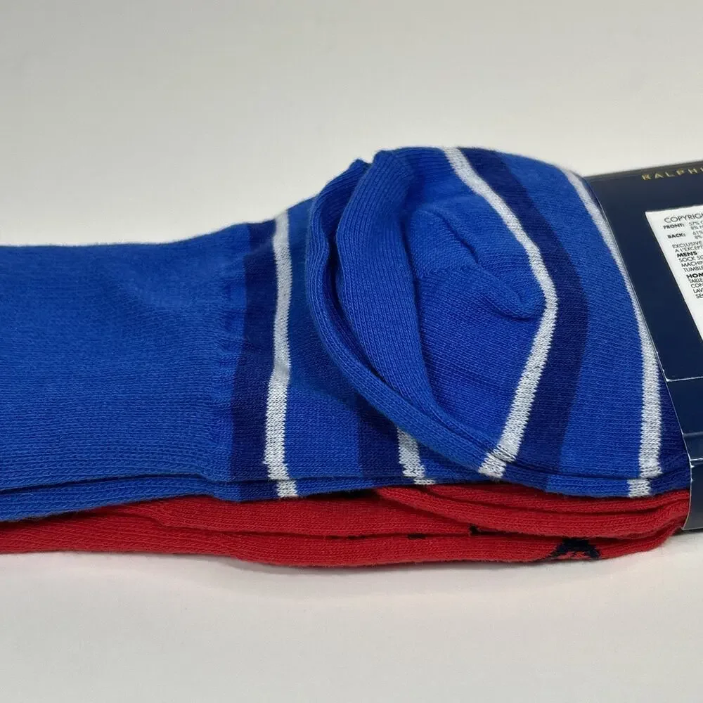 Polo Ralph Lauren Men's 2 Pack Socks 10-13 Nautical Sailboat Anchor Red Blue New